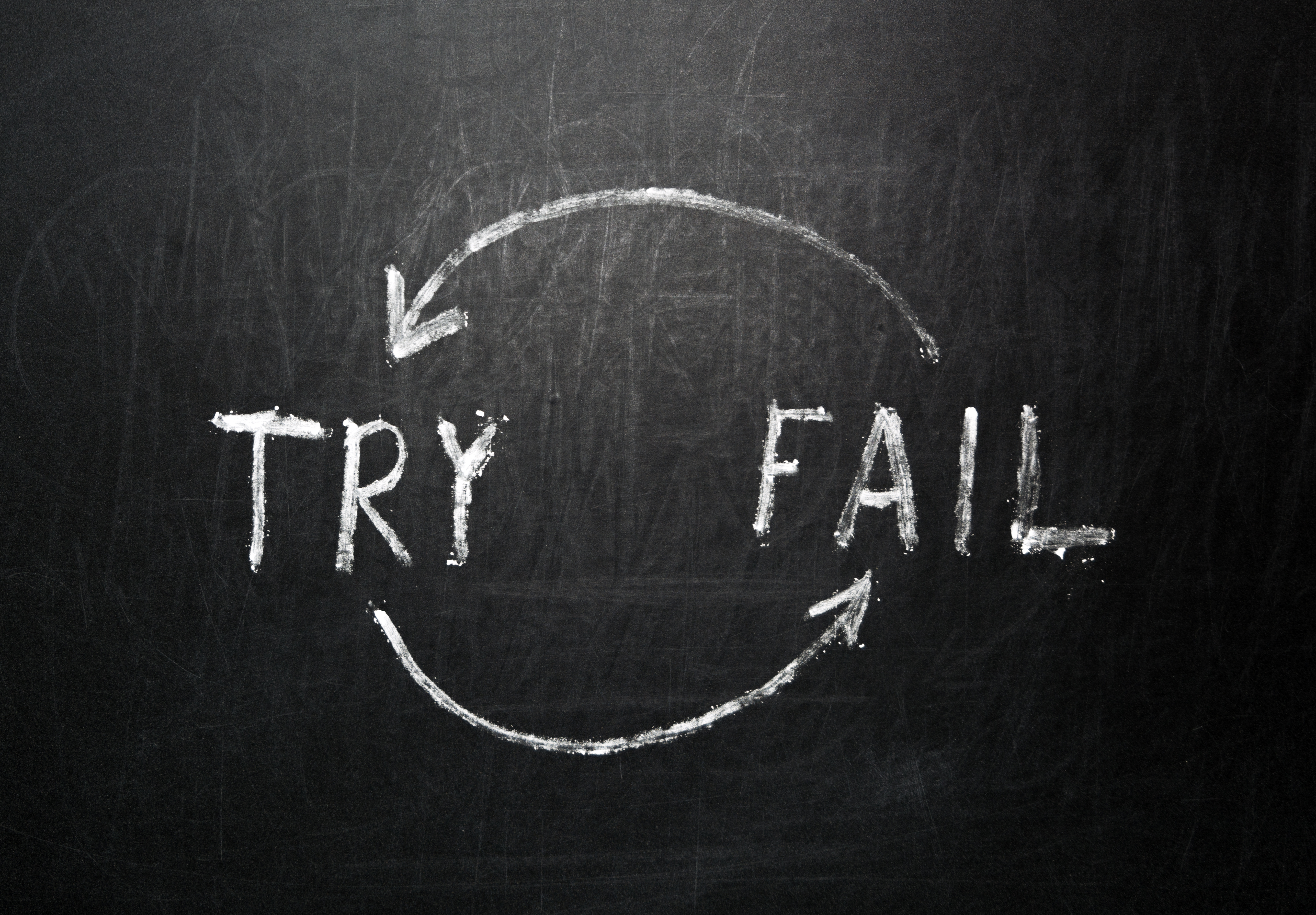 Try,And,Fail,Iteration,Handwritten,On,Black,Chalkboard.